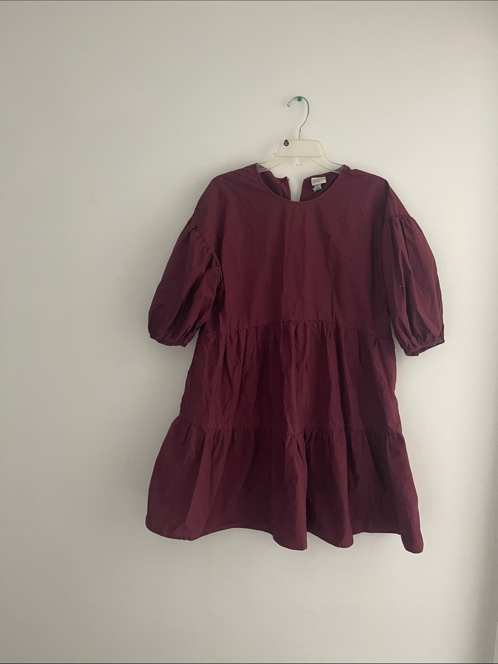 a new day Girls' Burgundy Tiered Puff-Sleeve Dress